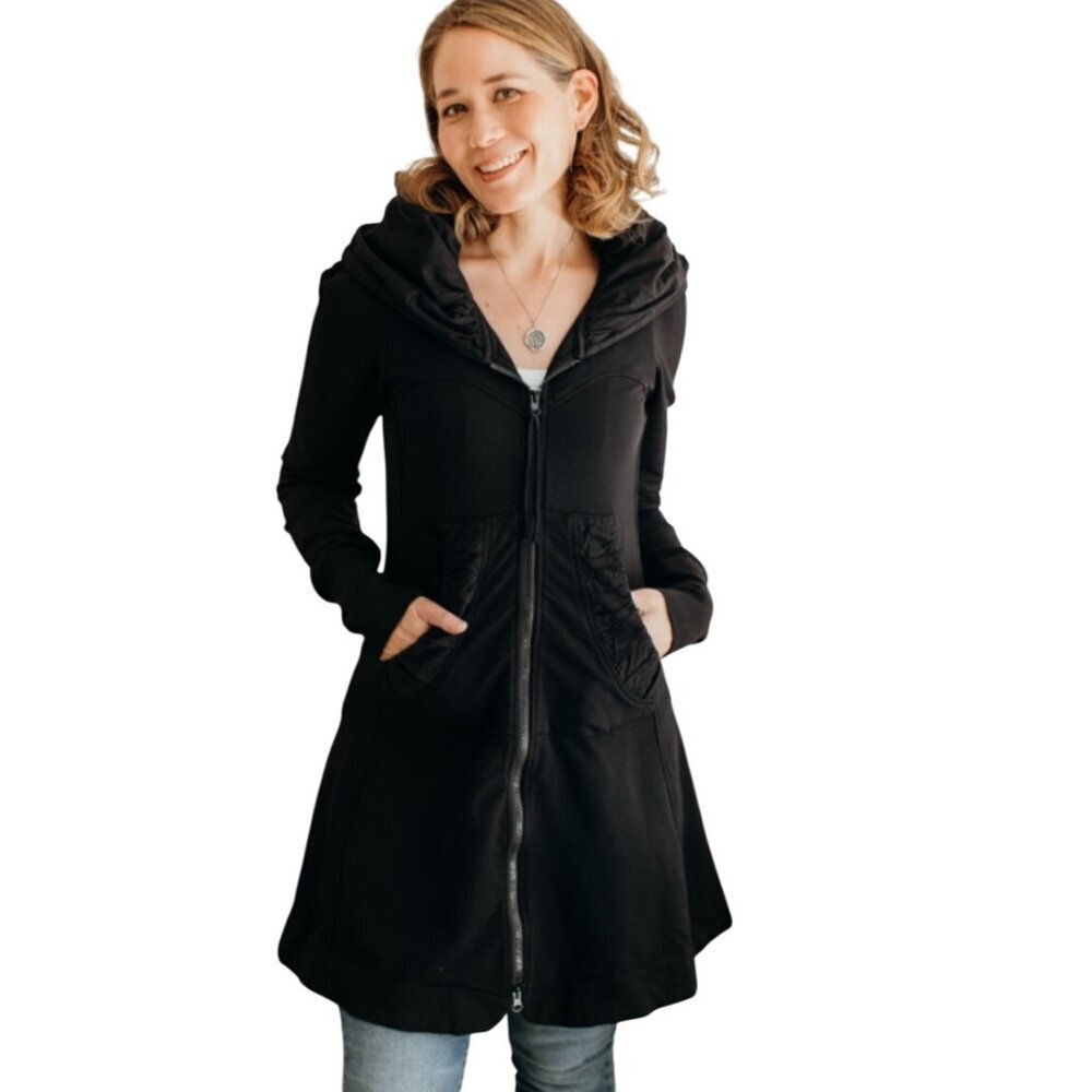 Prairie Underground Long Cloak Hoodie Black Women’s S Lagenlook neutral midi